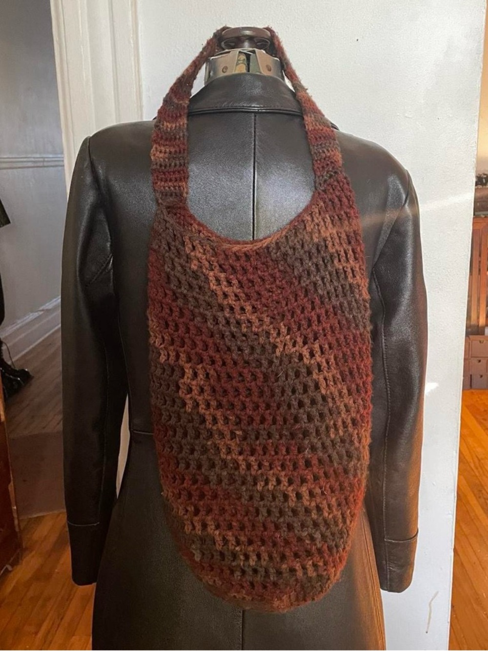 Handmade Crochet Hobo Bag in Rust Multicolor